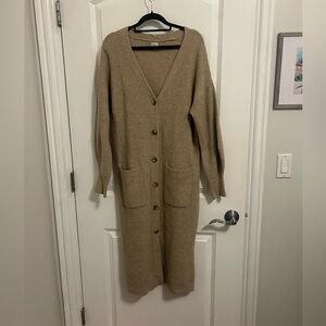 A New Day Cozy Tan Button-Up Long Cardigan Sweater/Sweater Dress